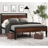 A stylish bed with a wooden frame and a contemporary black headboard, perfect for enhancing bedroom decor.